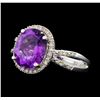 3.25 ctw Amethyst and Diamond Ring - 14KT White Gold