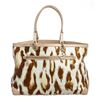 Christian Dior Beige White Canvas Leather Leopard Print Large Tote Bag