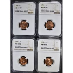 4 LINCOLN CENTS NGC MS-66 RD