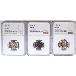 3 - 1956 JEFFERSON NICKEL NGC MS66