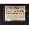 Image 2 : 1961 Nu Card Scoops #408 BRAVES' LEW BURDETTE WINS NO-HITTER, 1 TO 0