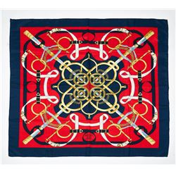 HERMES  Eperon d'or  Scarf in red and Navy blue twill