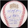 Image 1 : Mike Montgomery  Miguel Montero Signed Official 2016 World Series Baseball Inscribed "Last Pitch"  "