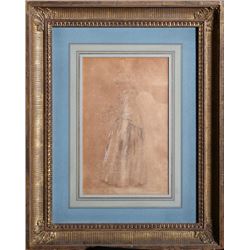 Thomas Cole, Woman with Wreath (Maria Cole), Pencil and Chalk Drawing