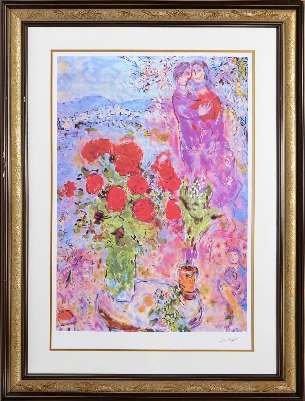 MARC CHAGALL /"COUPLE ABOVE SAINT PAUL/" Signed Limited Edition Art Lithograph