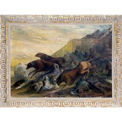 John August Groth, Running of the Bulls, Oil Painting