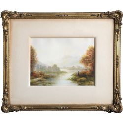 William George Russell, Fishing in Autumn, Watercolor Painting