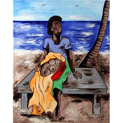 Isiah Nicholas, Woman Selling Bread, Acrylic Painting