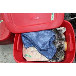 Red Tote & Lid w/2 Glass Cannisters, Blanket, Box in a Box in a Box