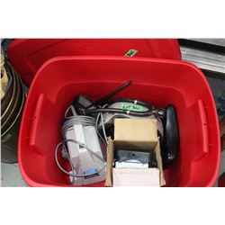 Red Tote w/Lid & Iona Mini Vac, Bike Helmet, Bike Seat, Mobile Charging Unit for Trlrs