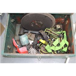 Green Wood Work Box w/Contents-12" Cut of Blades, 3/8" Drill, Safety Harness, Paint Gun, Air Regulat