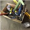 Image 1 : Box Lot: Variety Tools (Hammers, Tape Measure, Trouble Light, Tin Snips, etc) & Level