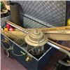 Image 1 : Blue Steamer Suitcase w/Antique Contents: Lantern, Lantern Globes, Yard Sticks, Canes, Pool Balls, C