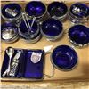 Image 1 : Tray Lot: Silver Lined Cobalt Blue Serving Set