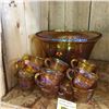 Image 1 : Iridized Carnival Glass Punch Bowl Set