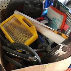 Box Lot: Drill Bits, Grease Gun, Cut Off Wheel, Calking Gun, Parts Washer Gun, Beacon, etc