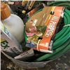 Image 1 : Galvanized Tub w/Contents: Garden Supplies (Sprayers, Garden Hose, Hedge Trimmers, Sprinklers, etc)