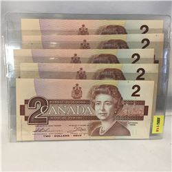 Canada $2 Bill 1986 - Set of 5: (Sequential): EGK9266565-66-67-68-69