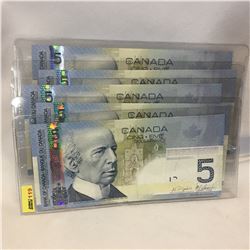 Canada $5 Bill 2006 - Set of 5: (Sequential): HPT4080402-03-04-05-06