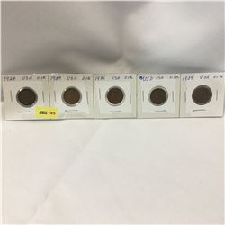 USA One Cent - Set of 5: 1924; 1934; 1935; 1938D; 1939