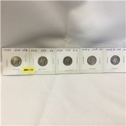 USA Ten Cent - Set of 5: 1918D; 1919; 1924; 1925S; 1927D