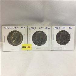 USA Fifty Cent - Set of 3: 1971D; 1972D; 1973D