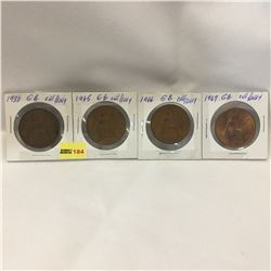 Great Britain One Penny - Set of 4: 1938; 1965; 1966; 1967