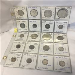 Foreign Currency - Silver : Sheet of 20 Variety (Austria, Belgium, Chile, Bolivia, Egypt, France, Ge