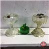 Image 1 : Depression Glass Trinket Box w/2 Clear Coal Oil Lamp Bases