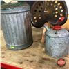 Image 1 : 2 Galvanized Fuel Cans & Steel Implement Seat