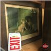 Image 1 : Framed Print "Don't You Talk" & Hallway Exit Light Fixture (Cracked on back)