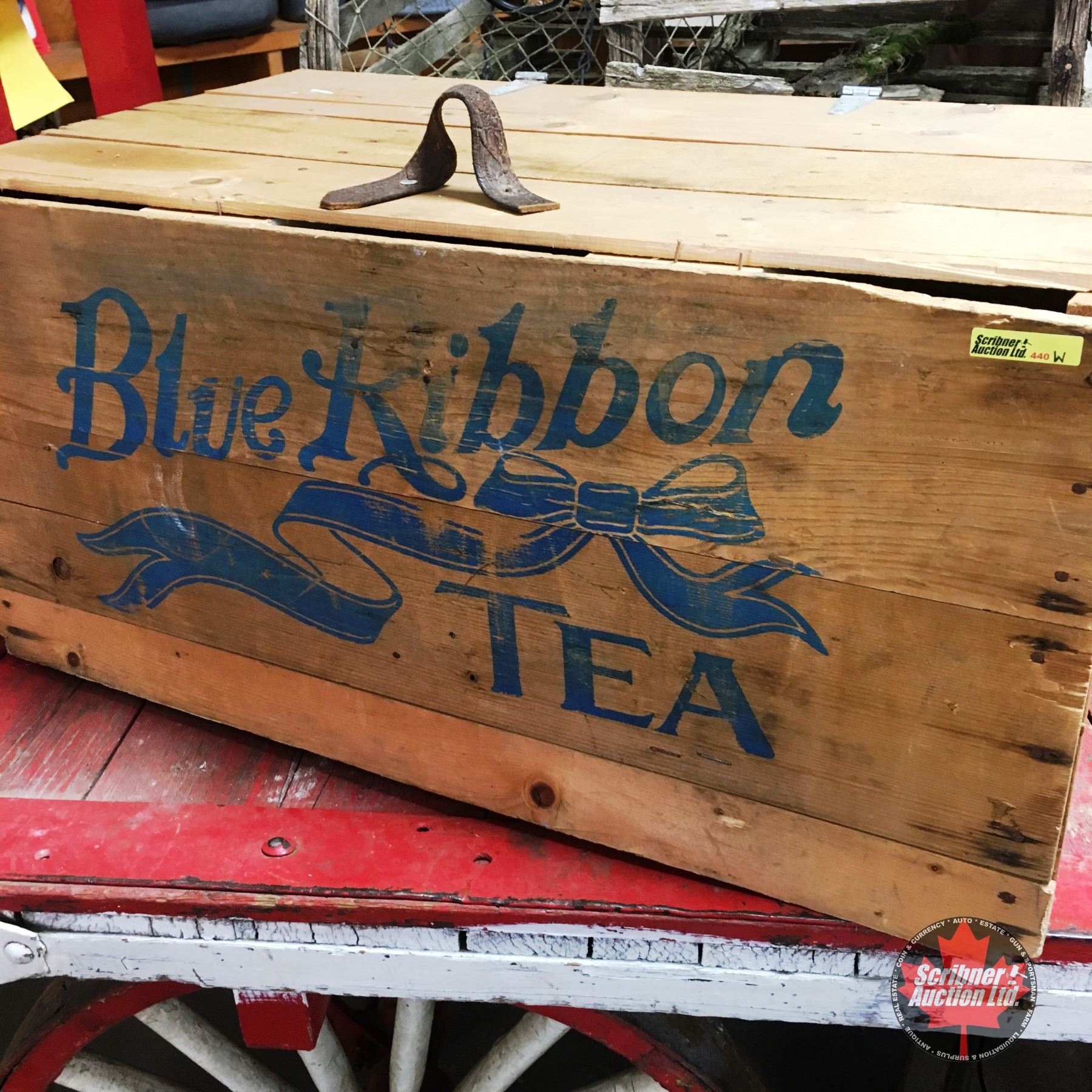 Large Wooden Blue Ribbon Tea Crate