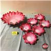 Image 1 : Peachblow Pink Ruffled Edge Fruit Bowl & Nappies (Large Bowl has some damage to ruffled edge)