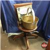 Image 1 : Wooden Office Chair (Round Seat) w/Brass Kettle Pot & "Boston Pops" Album Set