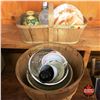 Image 1 : 2 Fruit Baskets w/Variety of Glassware (incl. Peach Luster)