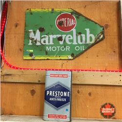 Marvelube Double Sided Sign (Has Been Modified to Arrow Shape) + Prestone Antifreeze Tin