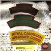 Image 1 : Canadian Battle Dress Shoulder Flash ( 2 Cloth 1 Canvas)  "Canadian Armoured Corps"