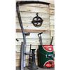 Image 1 : Variety Vintage Tools (Screw Jack, Scythe, Pulley, UFA Pail, etc)