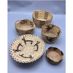 5 Vintage Tohono O’odham Baskets