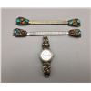 Image 2 : Set of 3 Sterling Silver with Turquoise and Coral Watch Tips and Bands