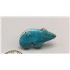 Image 2 : Carved Turquoise Bear Ring, Sterling