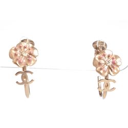 Chanel Matte Gold CC Floral Half Hoop Clip On Earrings 13C