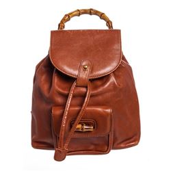 Gucci Vintage Brown Leather Mini Bamboo Backpack