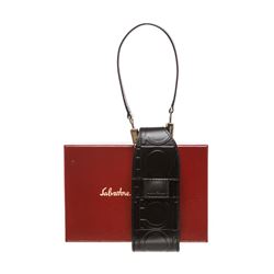 Salvatore Ferragamo Black Textured Leather Small Phone Case