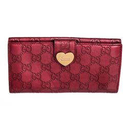 Gucci Metallic Red Guccissima Leather Heart Wallet