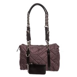 Prada Plum Black Nylon Quilted Tessuto Shoulder Bag