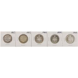 Lot of (2) 1957 & (3) 1959 $1 Canada Half Dollar Silver Coins