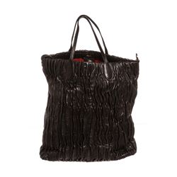 Bally Black Ruched Leather 2 Way Tote Handbag