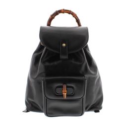 Gucci Black Leather Drawstring Bamboo Mini Backpack