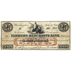 1862 25 cents Farmers Merchant Bank, Washington DC Obsolete Bank Note